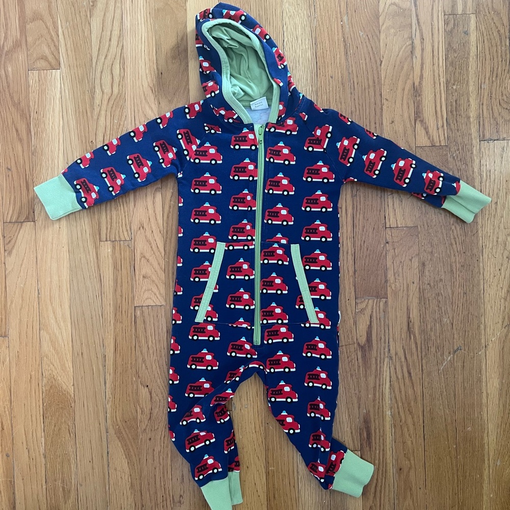 Maxomorra Fire Truck Hooded Zip Suit 18/24mo